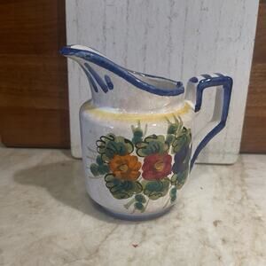 Italian handpainted floral pottery creamer jug  4”